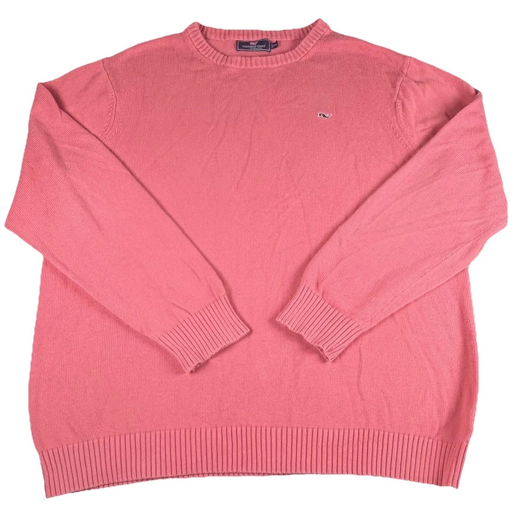 Vineyard Vines Sweater Mens 2XL Pink Knit Crewneck Pullover Whale Logo